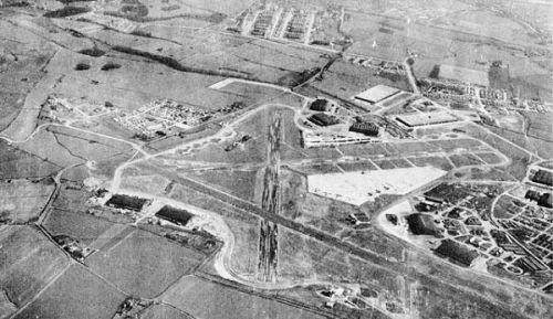 burtonwood 5 RAF Burtonwood as a major aircraft maintenance facility in 1945. The main runway running from mid-left to bottom-right of the images is now the M62 motorway (image via Bwmoll3)